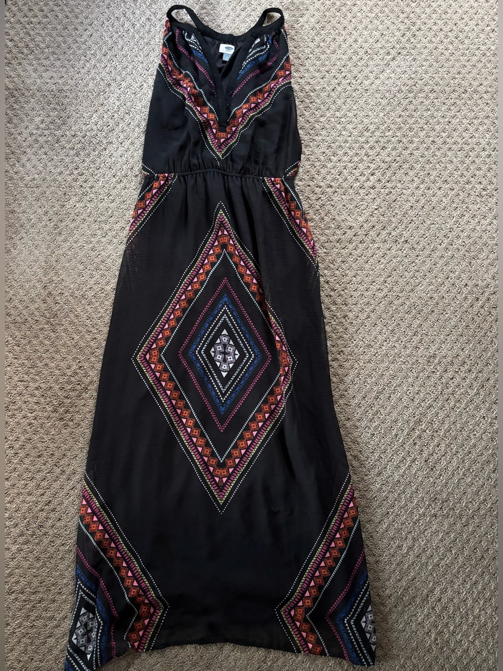 Old Navy Women’s Maxi Dress Black with Colored Designs